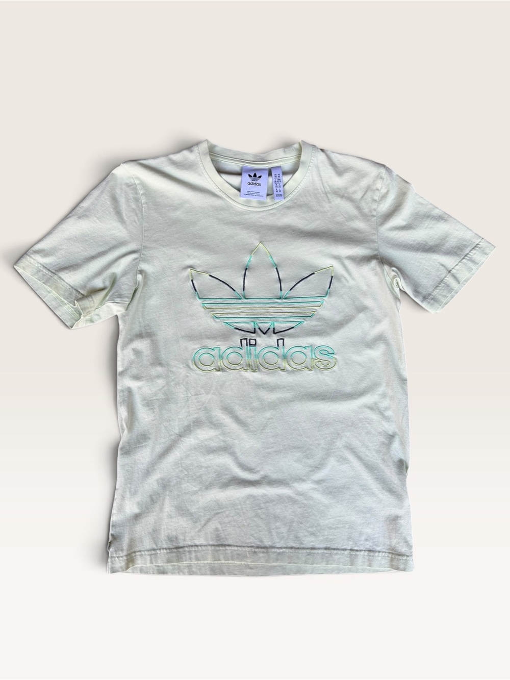 adidas Off-White Trefoil Tee with Mint Embroidery